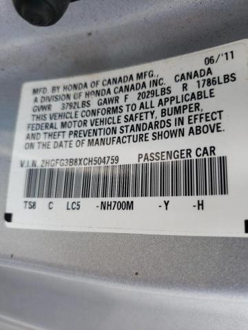 Photo 10 from auction – 2012 HONDA CIVIC EX with VIN 2HGFG3B8XCH504759