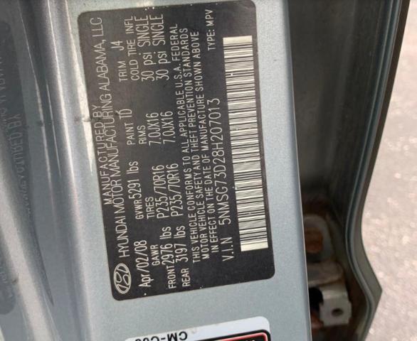 Photo 10 from auction – 2008 HYUNDAI SANTA FE G with VIN 5NMSG73D28H207013