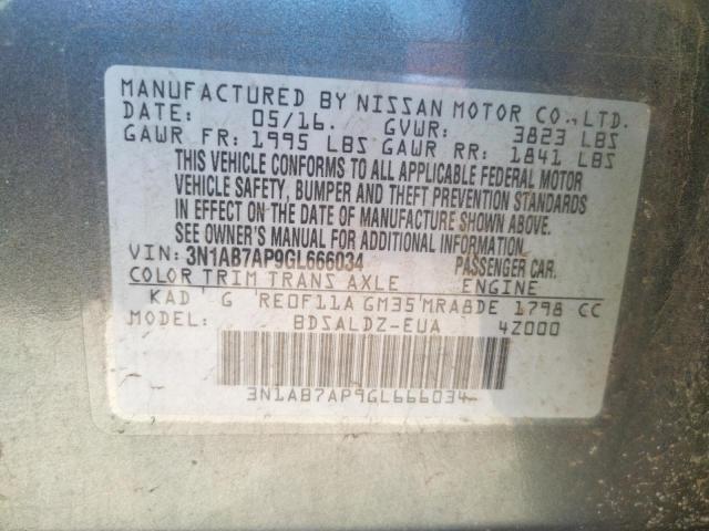 Photo 10 from auction – 2016 NISSAN SENTRA S with VIN 3N1AB7AP9GL666034
