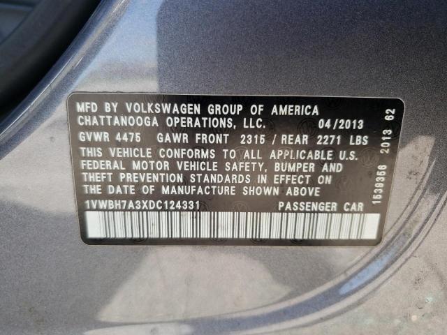 Photo 10 from auction – 2013 VOLKSWAGEN PASSAT SE with VIN 1VWBH7A3XDC124331