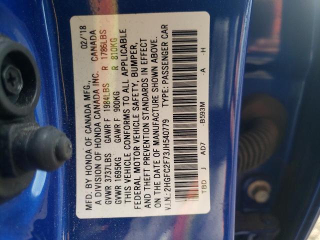 Photo 10 from auction – 2018 HONDA CIVIC EX with VIN 2HGFC2F73JH540779
