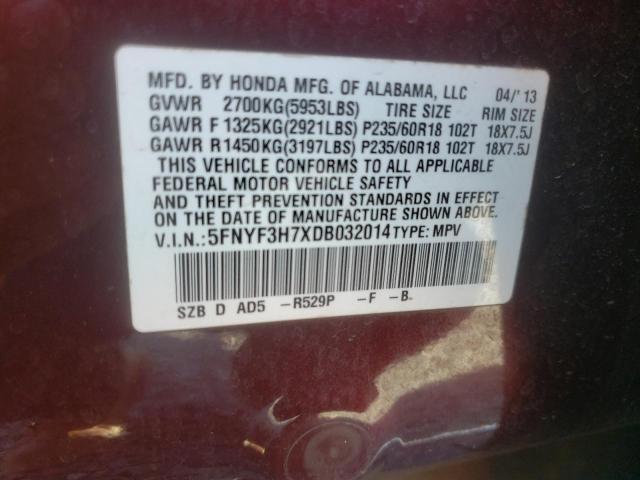 Photo 10 from auction – 2013 HONDA PILOT EXLN with VIN 5FNYF3H7XDB032014