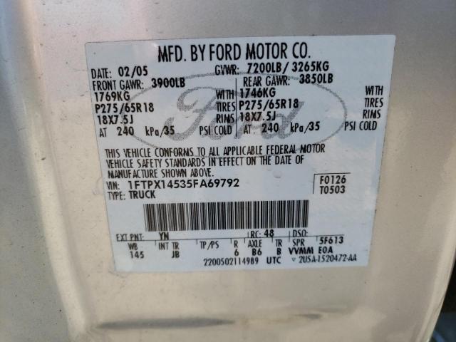 Photo 10 from auction – 2005 FORD F150 with VIN 1FTPX14535FA69792