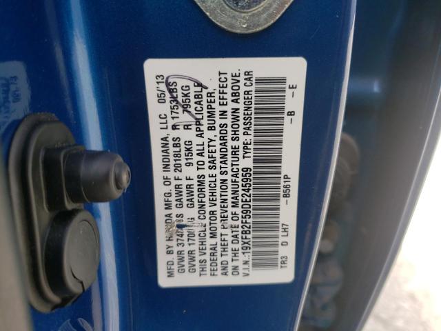 Photo 10 from auction – 2013 HONDA CIVIC LX with VIN 19XFB2F59DE245959