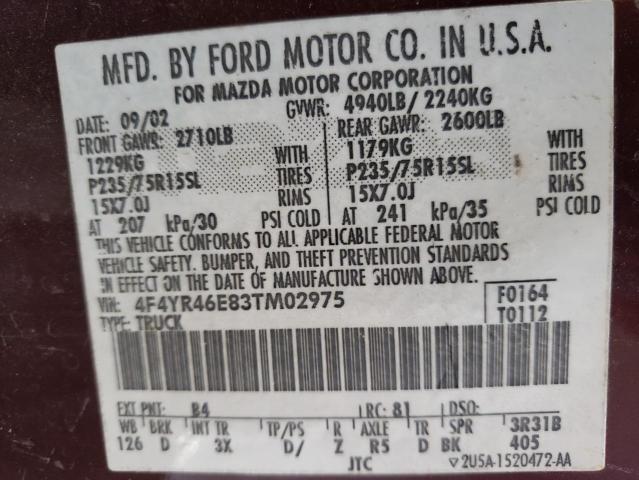 Photo 10 from auction – 2003 MAZDA B4000 CAB with VIN 4F4YR46E83TM02975