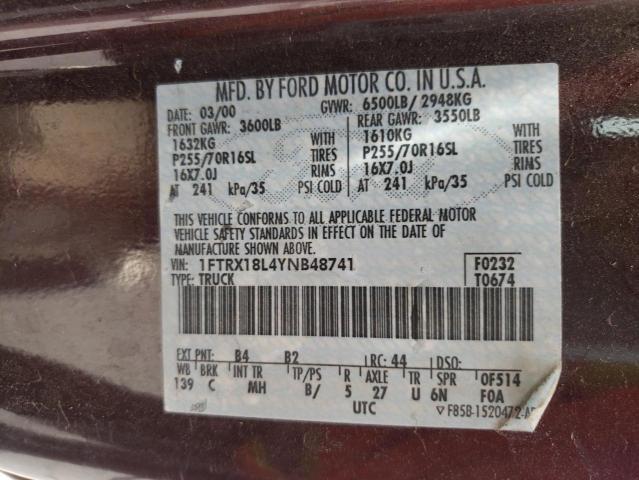 Photo 10 from auction – 2000 FORD F150 with VIN 1FTRX18L4YNB48741