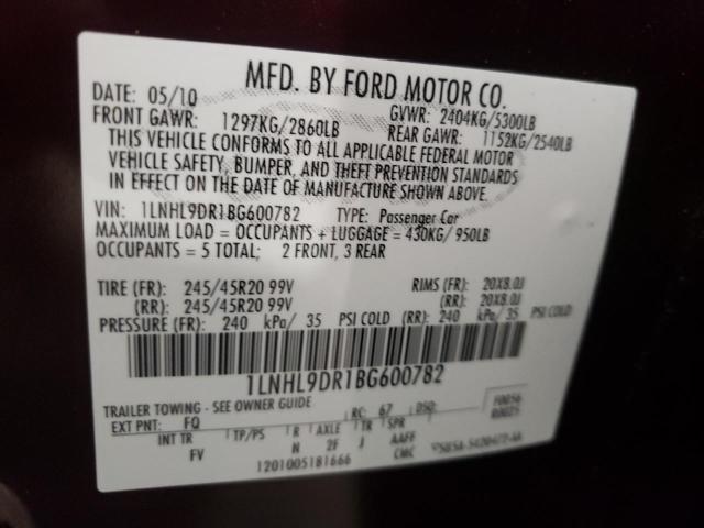 Photo 10 from auction – 2011 LINCOLN MKS with VIN 1LNHL9DR1BG600782