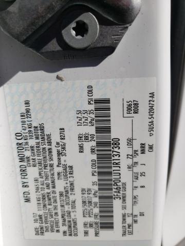Photo 10 from auction – 2018 FORD FUSION SE with VIN 3FA6P0LU1JR137380