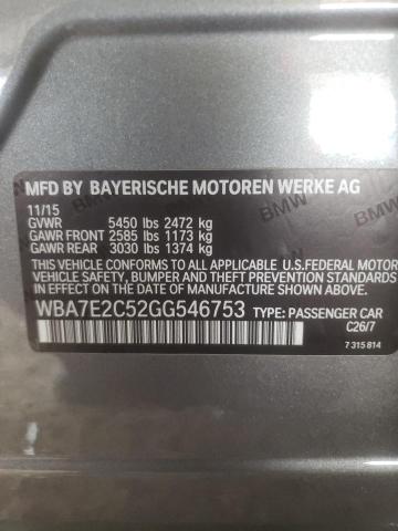 Photo 10 from auction – 2016 BMW 740 I with VIN WBA7E2C52GG546753
