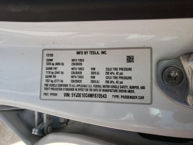 Photo 10 from auction – 2021 TESLA MODEL 3 with VIN 5YJ3E1EC4MF870543
