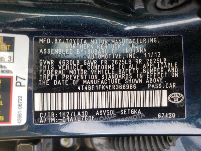 Photo 10 from auction – 2014 TOYOTA CAMRY L with VIN 4T4BF1FK4ER366986