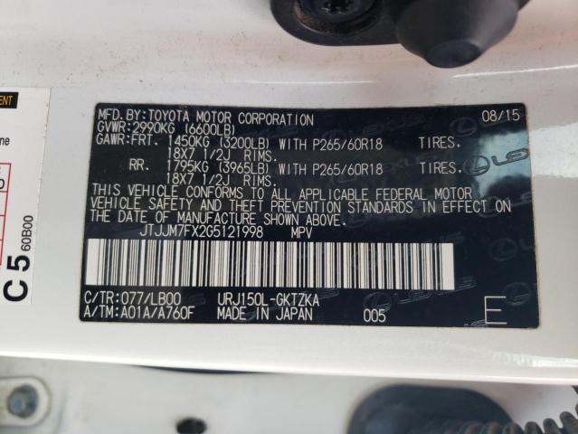 Photo 10 from auction – 2016 LEXUS GX 460 PRE with VIN JTJJM7FX2G5121998