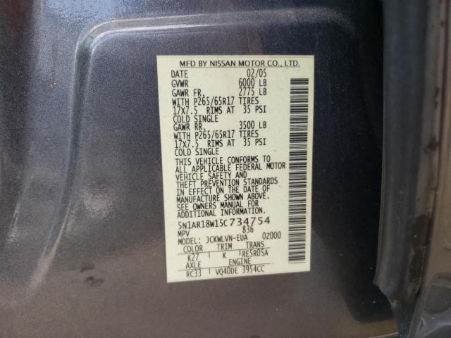 Photo 10 from auction – 2005 NISSAN PATHFINDER with VIN 5N1AR18W15C734754