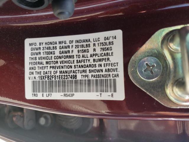Photo 10 from auction – 2014 HONDA CIVIC LX with VIN 19XFB2F51EE237498