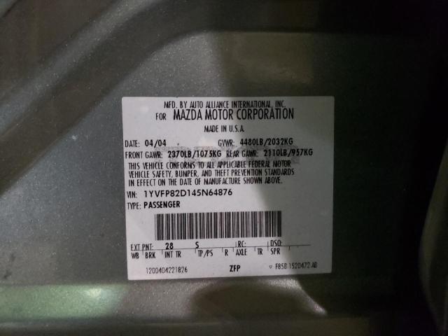 Photo 10 from auction – 2004 MAZDA 6 S with VIN 1YVFP82D145N64876