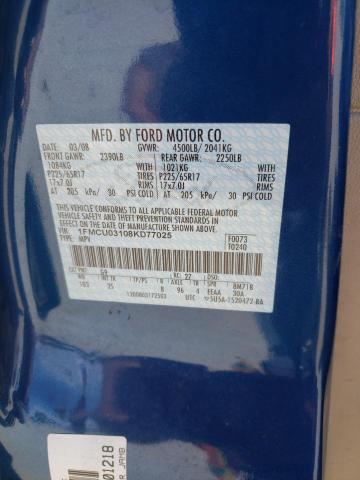 Photo 10 from auction – 2008 FORD ESCAPE XLT with VIN 1FMCU03108KD77025