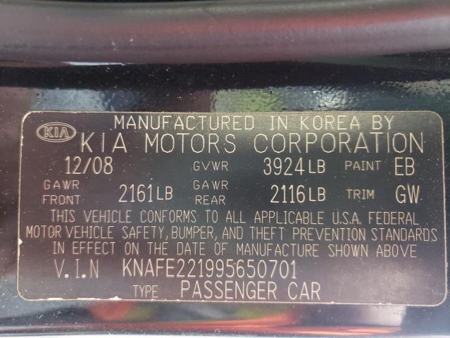 Photo 10 from auction – 2009 KIA SPECTRA EX with VIN KNAFE221995650701