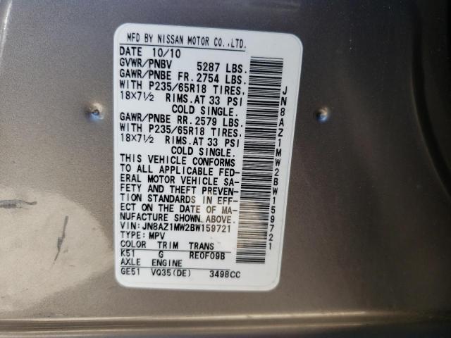 Photo 10 from auction – 2011 NISSAN MURANO S with VIN JN8AZ1MW2BW159721