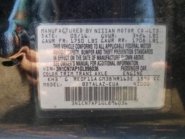 Photo 10 from auction – 2016 NISSAN VERSA S with VIN 3N1CN7AP1GL896036