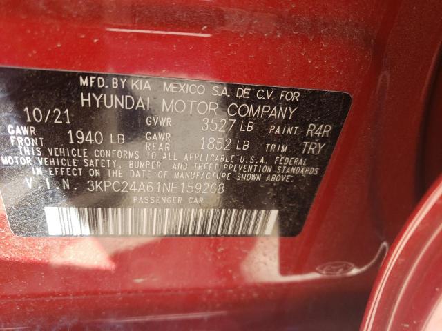 Photo 10 from auction – 2022 HYUNDAI ACCENT SE with VIN 3KPC24A61NE159268