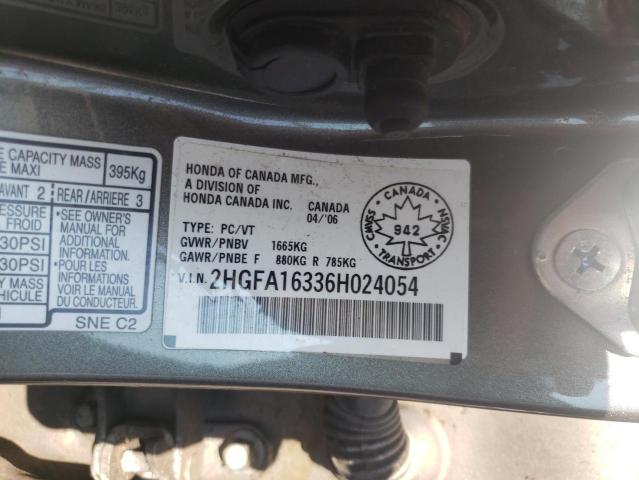 Photo 10 from auction – 2006 HONDA CIVIC DX V with VIN 2HGFA16336H024054