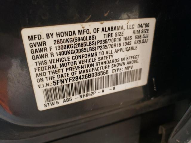 Photo 10 from auction – 2006 HONDA PILOT EX with VIN 5FNYF28426B038568