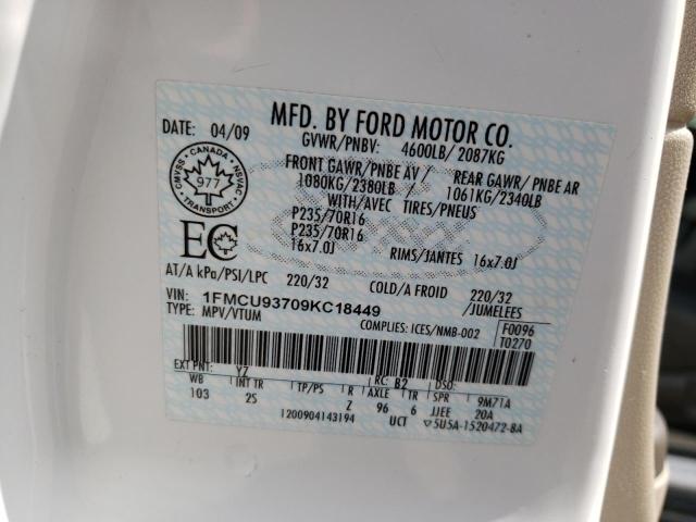 Photo 10 from auction – 2009 FORD ESCAPE XLT with VIN 1FMCU93709KC18449