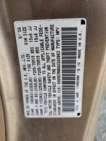 Photo 10 from auction – 2004 HONDA CR-V EX with VIN SHSRD788X4U240963