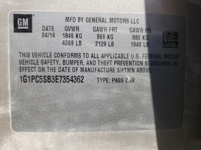 Photo 10 from auction – 2014 CHEVROLET CRUZE LT with VIN 1G1PC5SB3E7354362