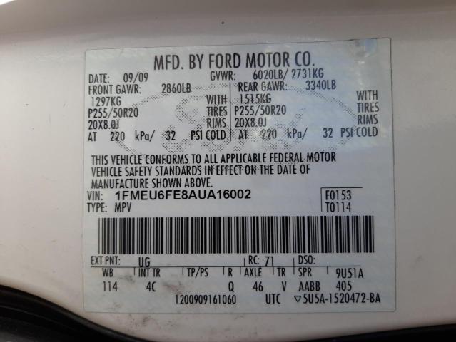 Photo 10 from auction – 2010 FORD EXPLORER L with VIN 1FMEU6FE8AUA16002