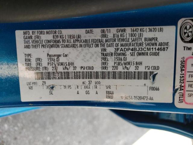 Photo 10 from auction – 2012 FORD FIESTA SE with VIN 3FADP4BJ3CM114687