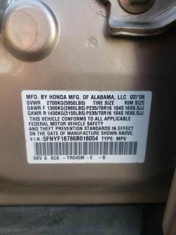 Photo 10 from auction – 2006 HONDA PILOT EX with VIN 5FNYF18786B018054