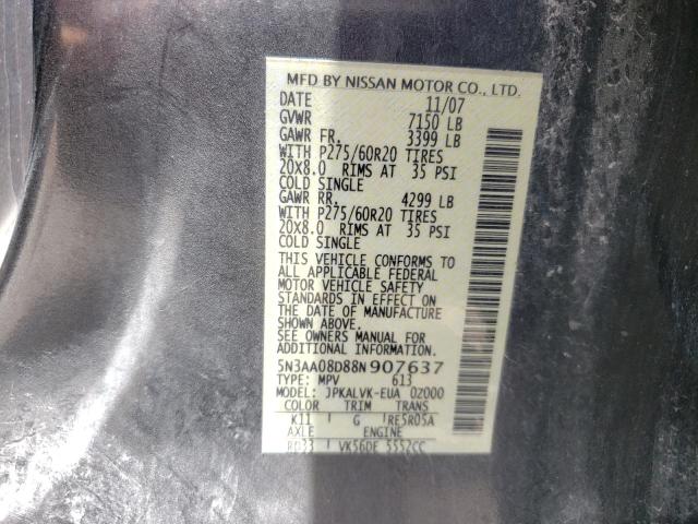 Photo 10 from auction – 2008 INFINITI QX56 with VIN 5N3AA08D88N907637