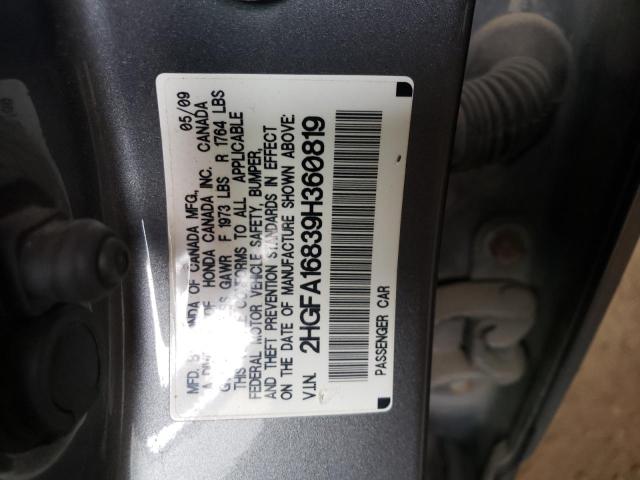 Photo 10 from auction – 2009 HONDA CIVIC EX with VIN 2HGFA16839H360819