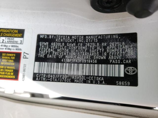 Photo 10 from auction – 2015 TOYOTA CAMRY LE with VIN 4T1BF1FK3FU918456