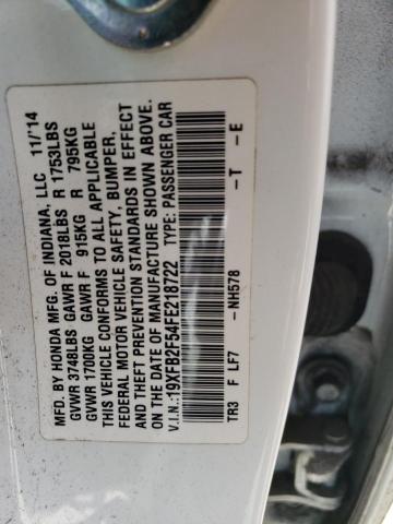 Photo 10 from auction – 2015 HONDA CIVIC LX with VIN 19XFB2F54FE218722
