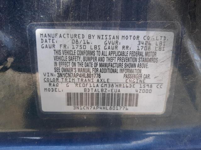 Photo 10 from auction – 2017 NISSAN VERSA S with VIN 3N1CN7AP4HL801776