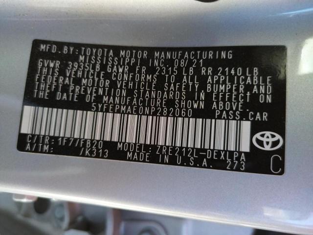 Photo 10 from auction – 2022 TOYOTA COROLLA LE with VIN 5YFEPMAE0NP282060