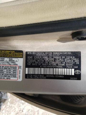 Photo 10 from auction – 2007 TOYOTA CAMRY CE with VIN 4T1BE46K87U114000