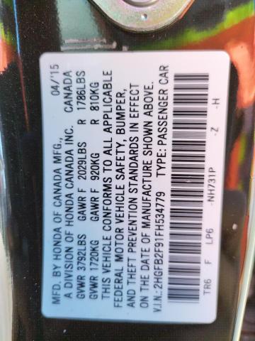 Photo 10 from auction – 2015 HONDA CIVIC EXL with VIN 2HGFB2F91FH534779