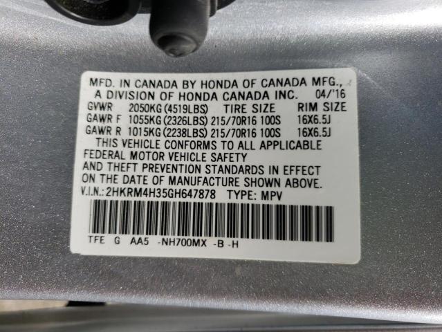 Photo 10 from auction – 2016 HONDA CR-V LX with VIN 2HKRM4H35GH647878
