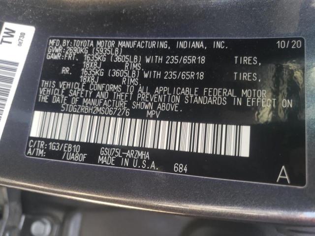 Photo 10 from auction – 2021 TOYOTA HIGHLANDER with VIN 5TDGZRBH2MS067276