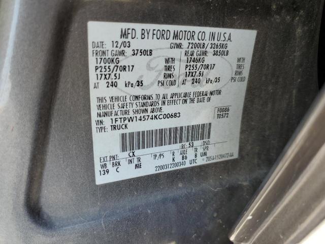 Photo 10 from auction – 2004 FORD F150 SUPER with VIN 1FTPW14574KC00683