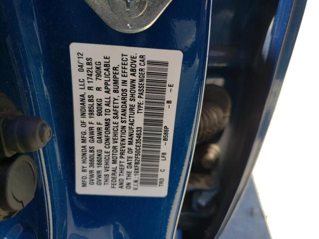 Photo 10 from auction – 2012 HONDA CIVIC LX with VIN 19XFB2F50CE354633