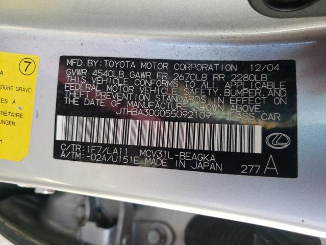 Photo 10 from auction – 2005 LEXUS ES 330 with VIN JTHBA30G055092109