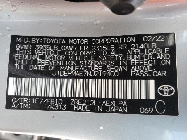 Photo 10 from auction – 2022 TOYOTA COROLLA LE with VIN JTDEPMAE7NJ219400