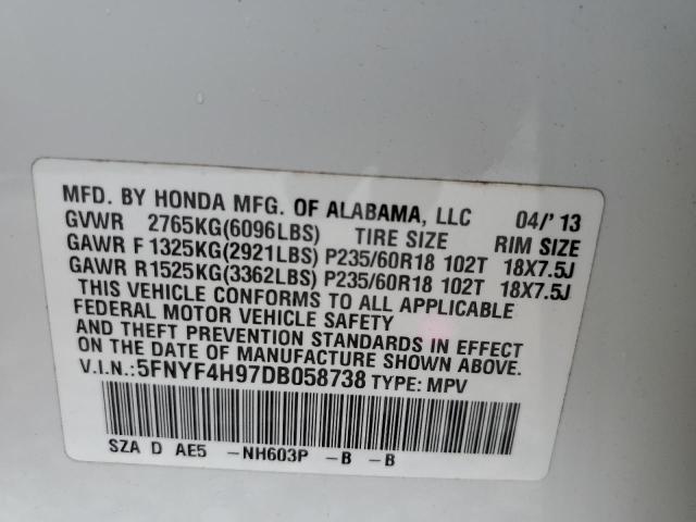 Photo 10 from auction – 2013 HONDA PILOT TOUR with VIN 5FNYF4H97DB058738