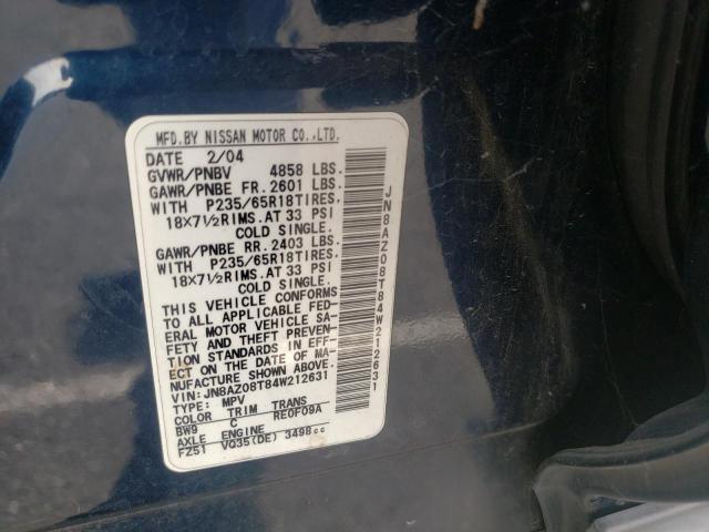 Photo 10 from auction – 2004 NISSAN MURANO SE with VIN JN8AZ08T84W212631