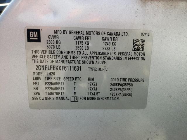 Photo 10 from auction – 2015 CHEVROLET EQUINOX LT with VIN 2GNFLFEKXF6111631