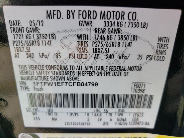 Photo 10 from auction – 2012 FORD F150 SUPER with VIN 1FTFW1EF7CFB84799